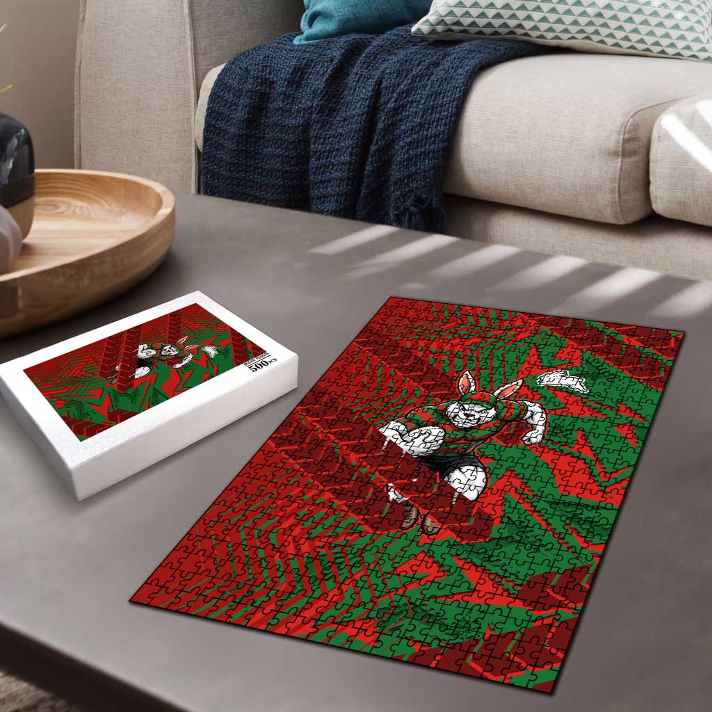 South Sydney Rabbitohs Rugby Puzzle Fierce Mascot Geometric Tribal Art