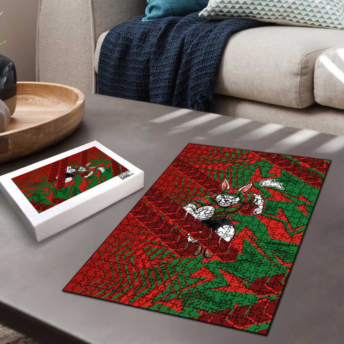 South Sydney Rabbitohs Rugby Puzzle Fierce Mascot Geometric Tribal Art