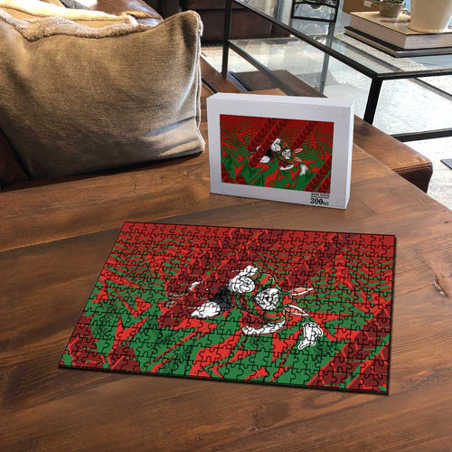 South Sydney Rabbitohs Rugby Puzzle Fierce Mascot Geometric Tribal Art
