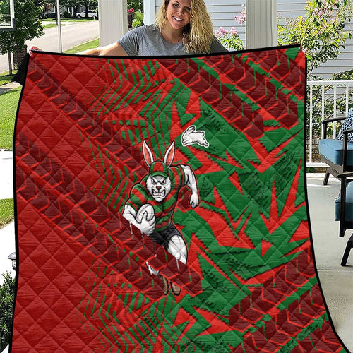 South Sydney Rabbitohs Rugby Quilt Fierce Mascot Geometric Tribal Art