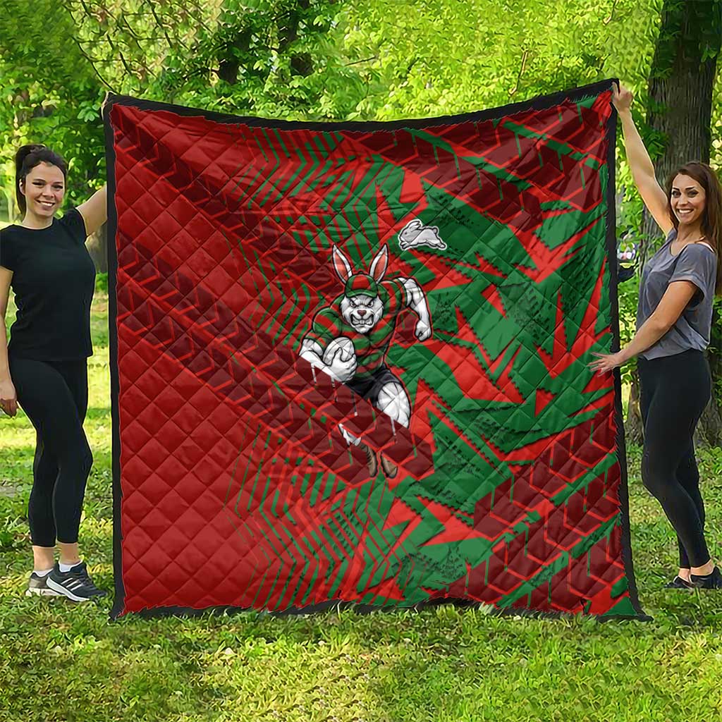 South Sydney Rabbitohs Rugby Quilt Fierce Mascot Geometric Tribal Art