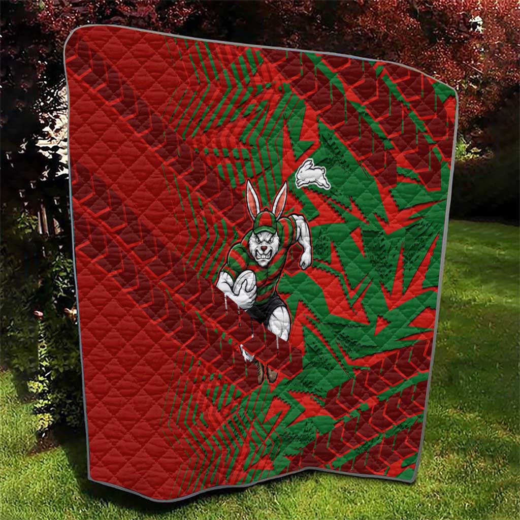 South Sydney Rabbitohs Rugby Quilt Fierce Mascot Geometric Tribal Art