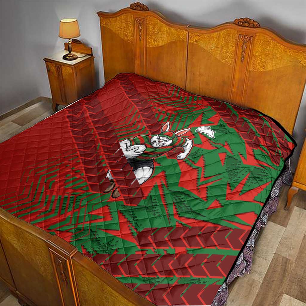 South Sydney Rabbitohs Rugby Quilt Fierce Mascot Geometric Tribal Art