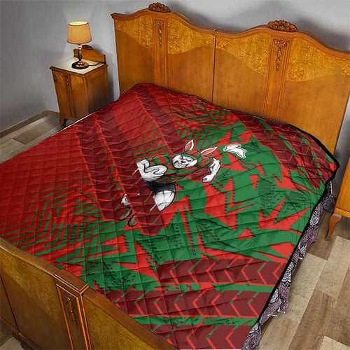 South Sydney Rabbitohs Rugby Quilt Fierce Mascot Geometric Tribal Art