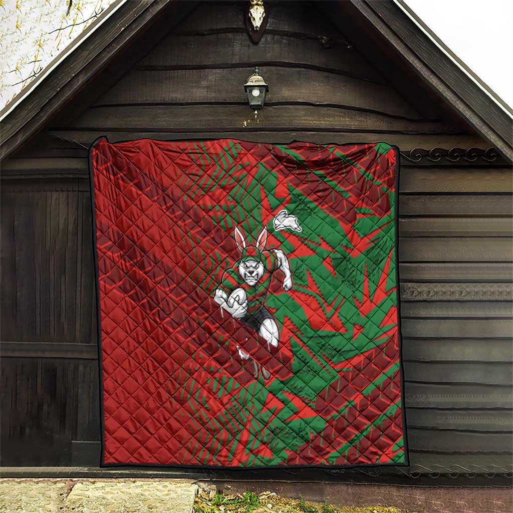 South Sydney Rabbitohs Rugby Quilt Fierce Mascot Geometric Tribal Art
