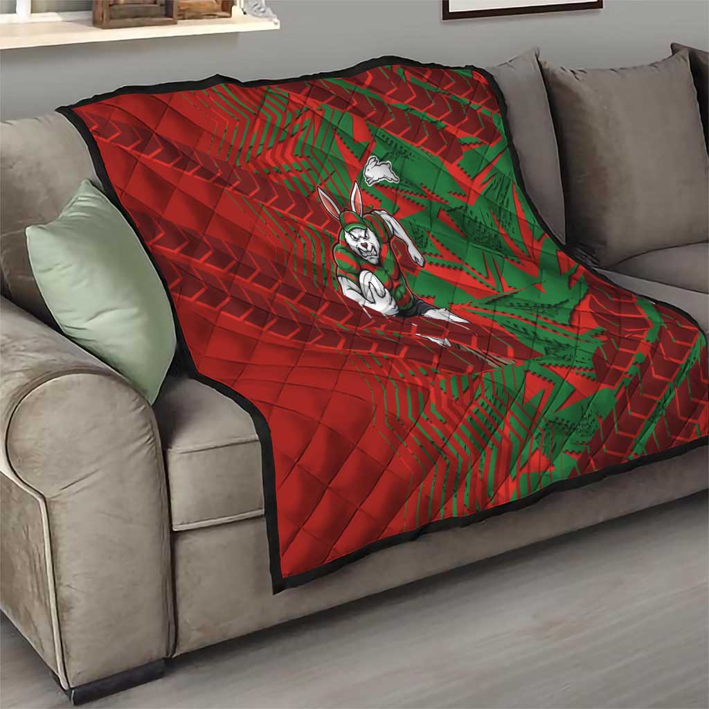 South Sydney Rabbitohs Rugby Quilt Fierce Mascot Geometric Tribal Art