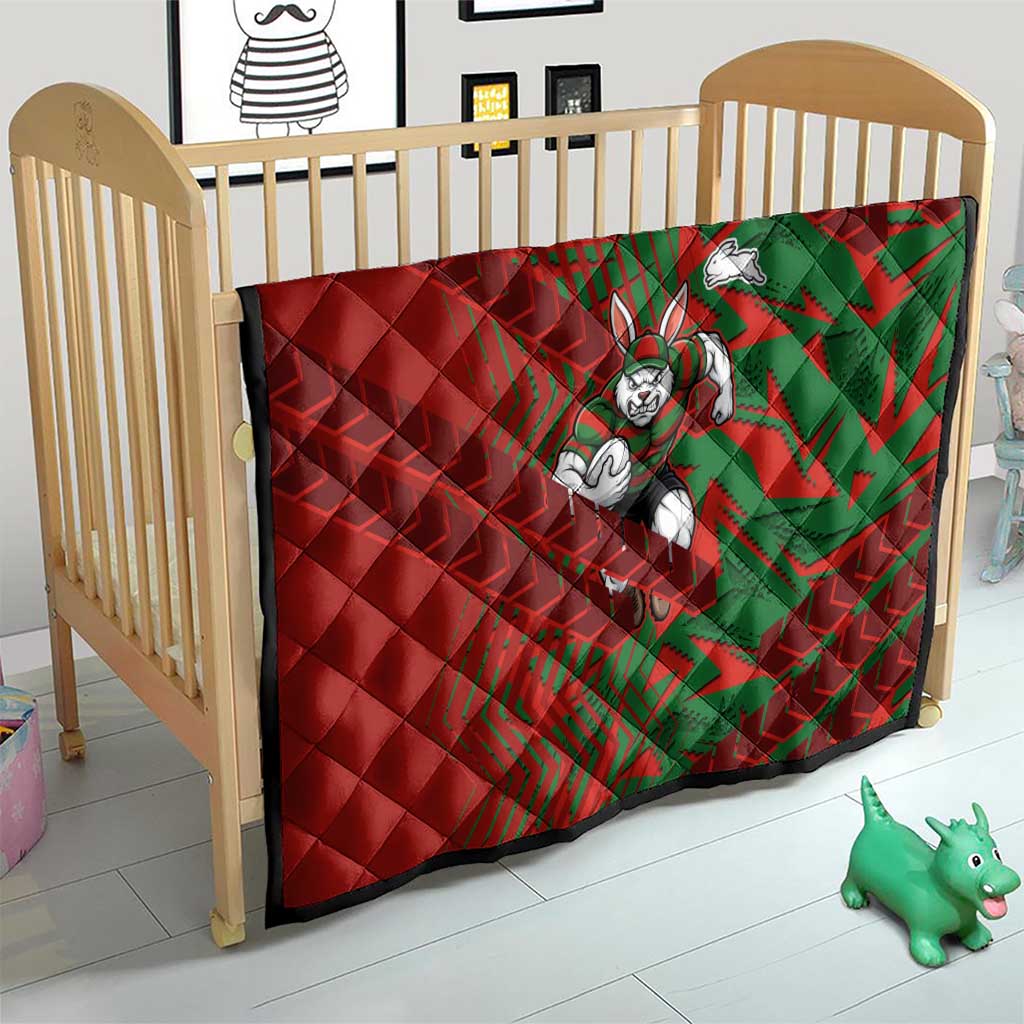 South Sydney Rabbitohs Rugby Quilt Fierce Mascot Geometric Tribal Art