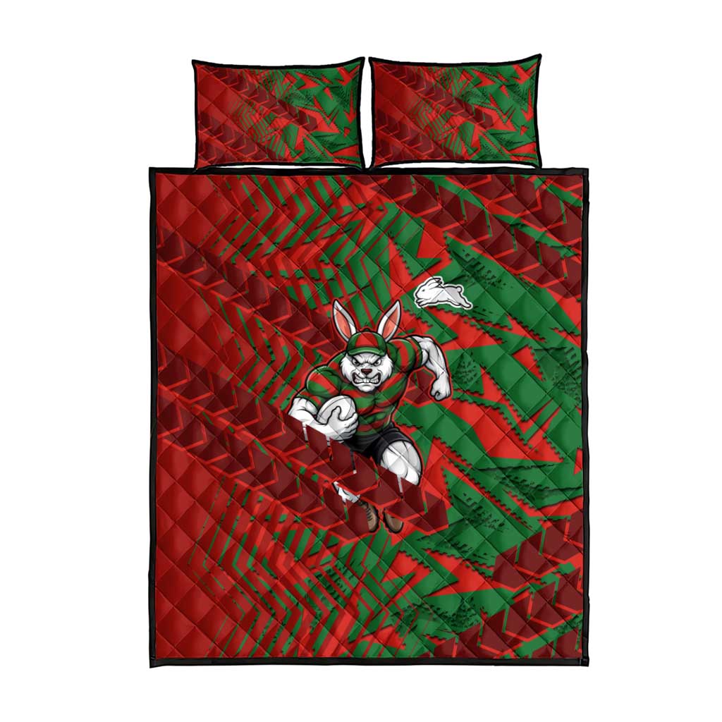 South Sydney Rabbitohs Rugby Quilt Bed Set Fierce Mascot Geometric Tribal Art