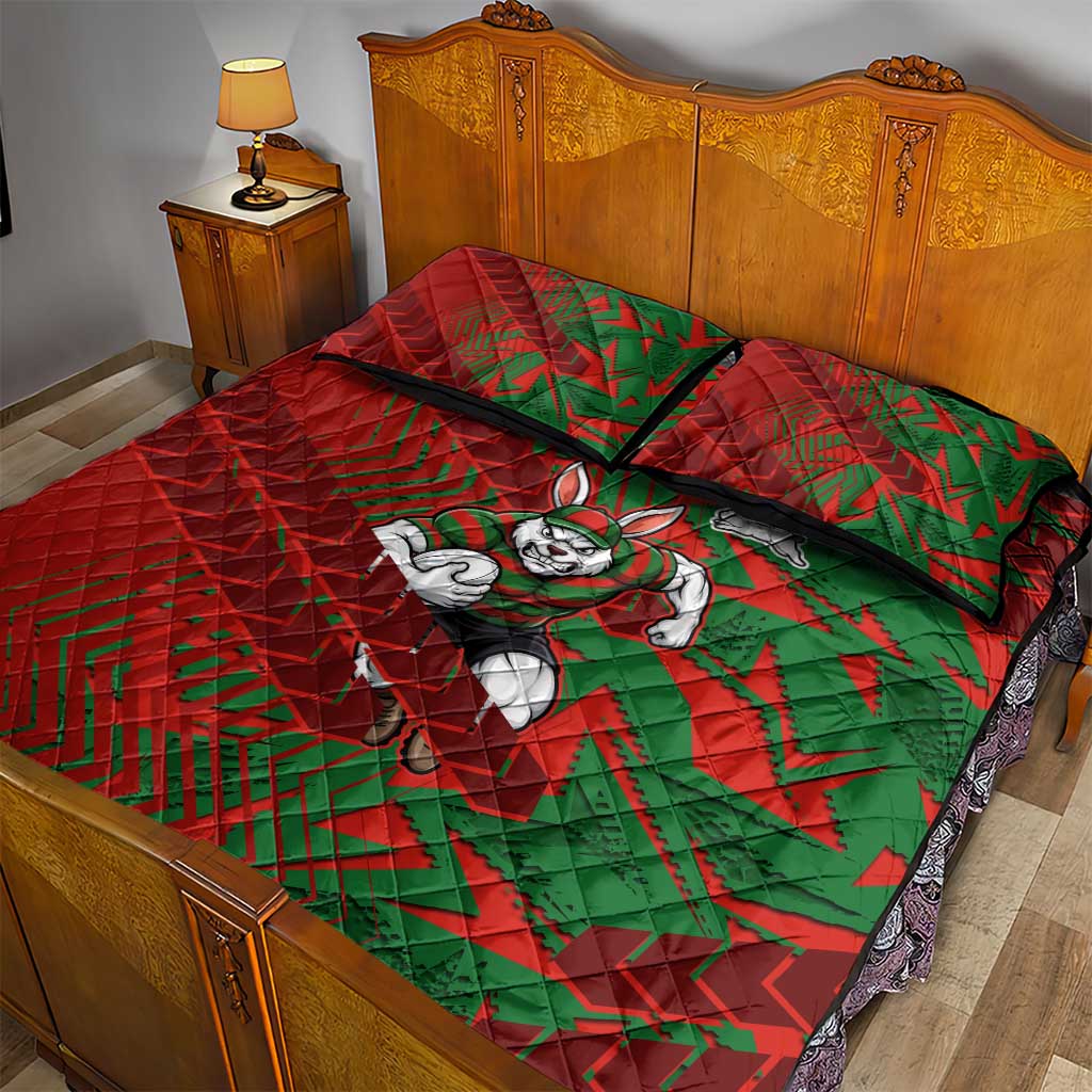 South Sydney Rabbitohs Rugby Quilt Bed Set Fierce Mascot Geometric Tribal Art
