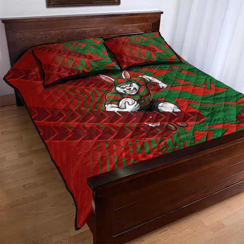 South Sydney Rabbitohs Rugby Quilt Bed Set Fierce Mascot Geometric Tribal Art