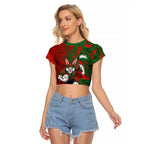 South Sydney Rabbitohs Rugby Raglan Cropped T Shirt Fierce Mascot Geometric Tribal Art