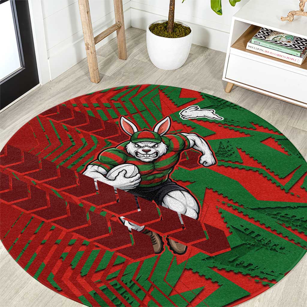 South Sydney Rabbitohs Rugby Round Carpet Fierce Mascot Geometric Tribal Art