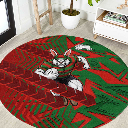 South Sydney Rabbitohs Rugby Round Carpet Fierce Mascot Geometric Tribal Art