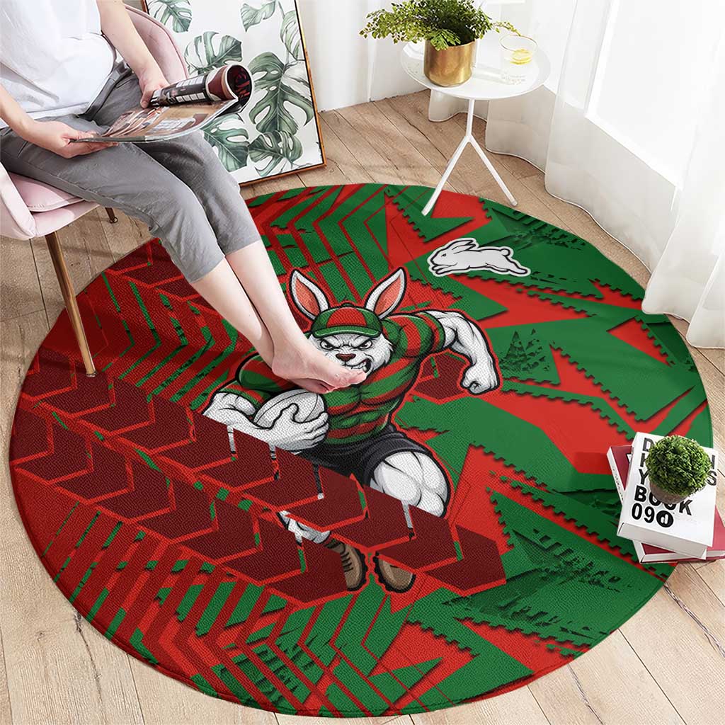 South Sydney Rabbitohs Rugby Round Carpet Fierce Mascot Geometric Tribal Art