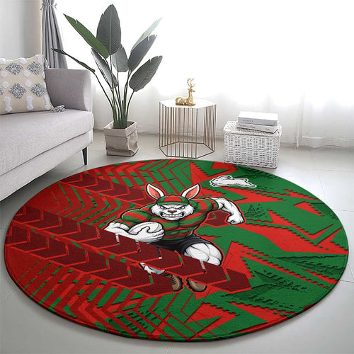 South Sydney Rabbitohs Rugby Round Carpet Fierce Mascot Geometric Tribal Art