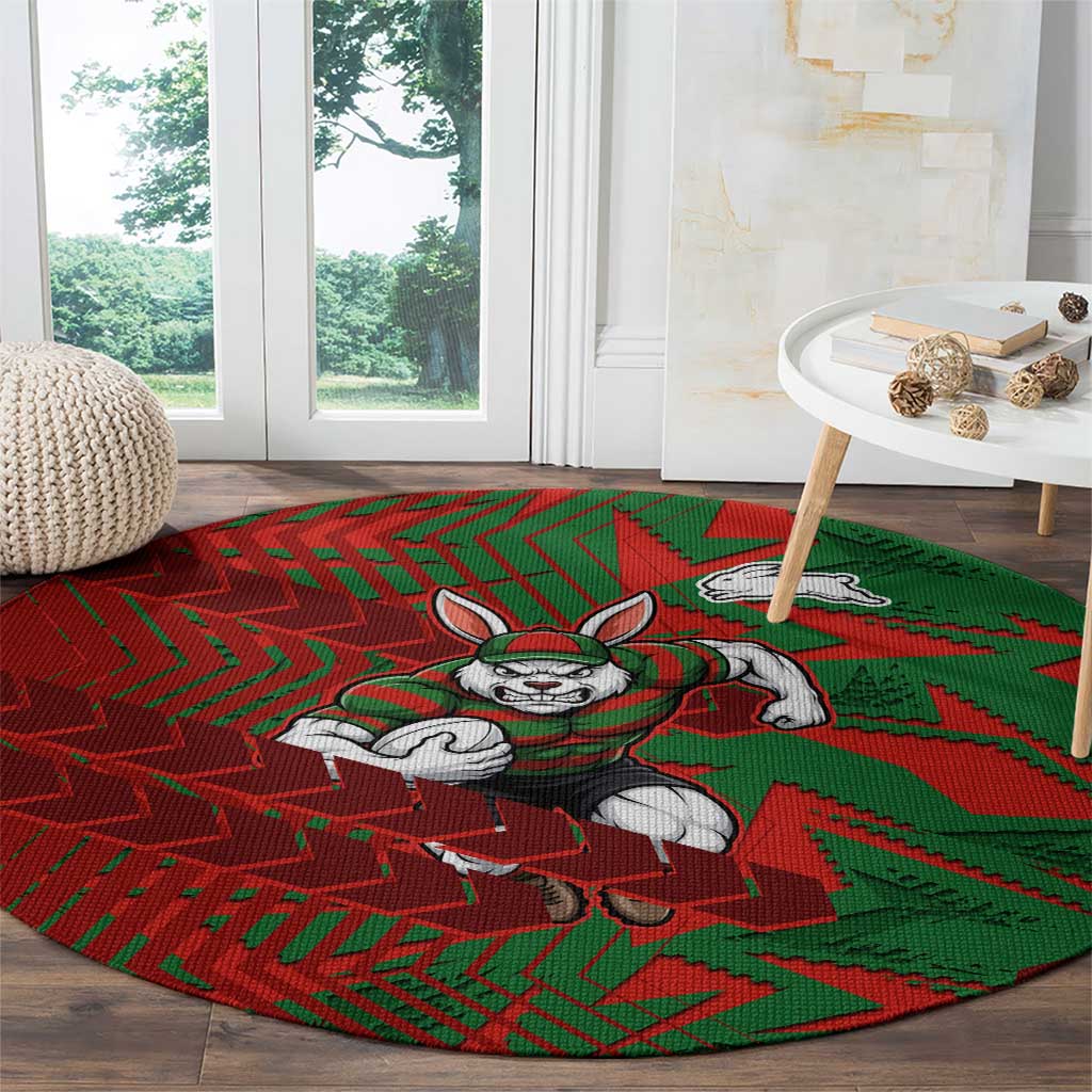 South Sydney Rabbitohs Rugby Round Carpet Fierce Mascot Geometric Tribal Art