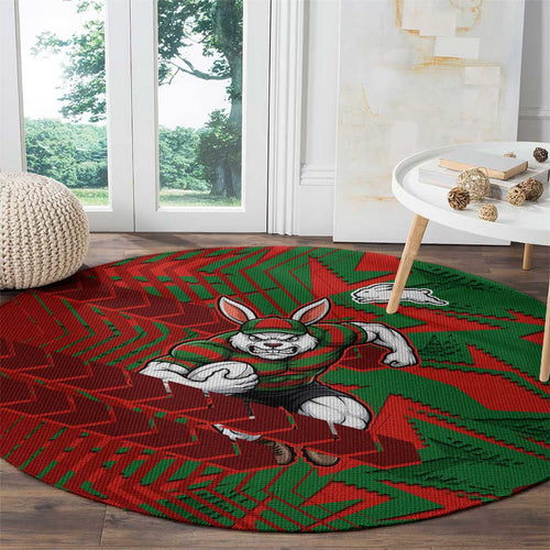 South Sydney Rabbitohs Rugby Round Carpet Fierce Mascot Geometric Tribal Art