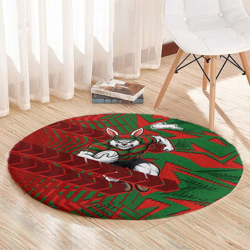 South Sydney Rabbitohs Rugby Round Carpet Fierce Mascot Geometric Tribal Art