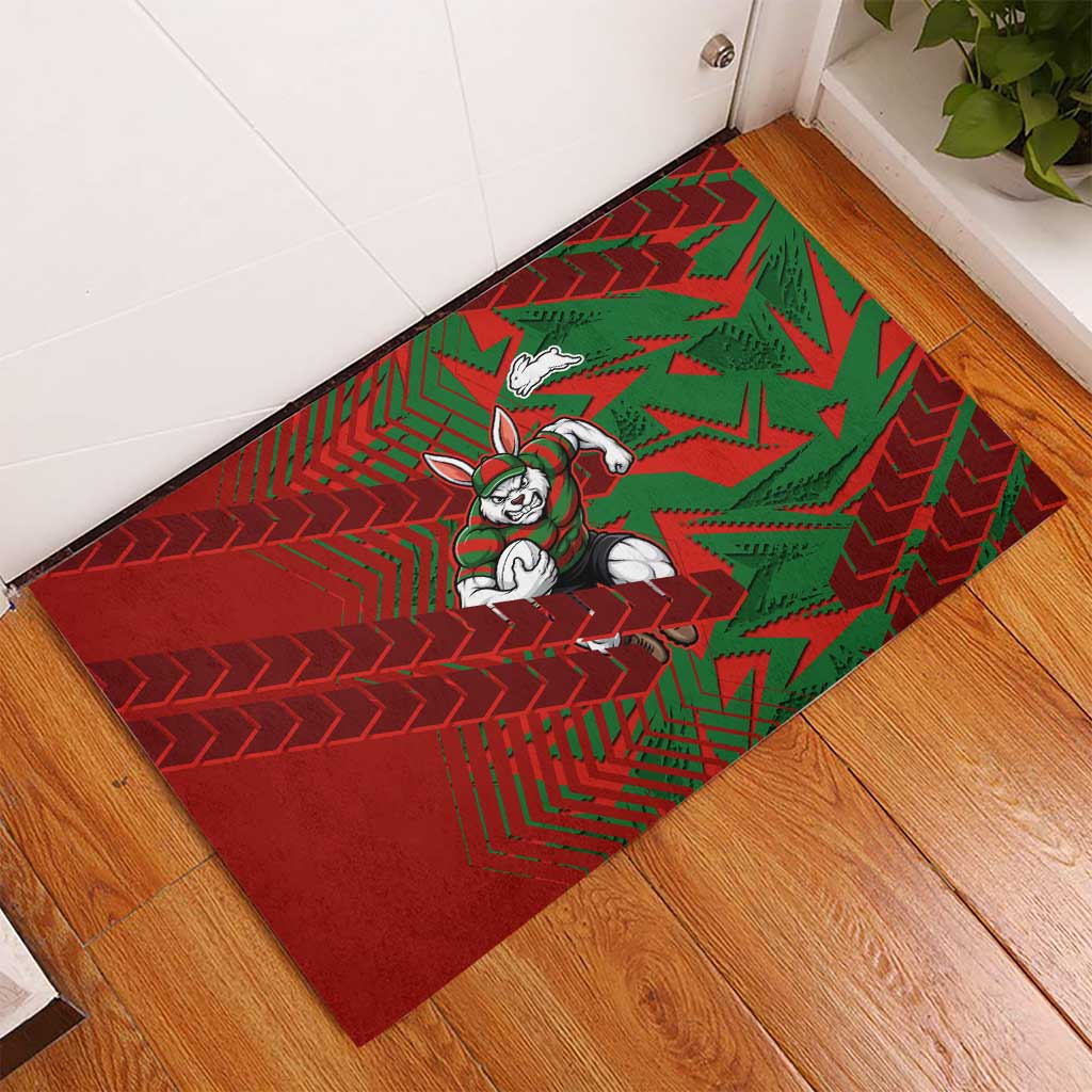 South Sydney Rabbitohs Rugby Rubber Doormat Fierce Mascot Geometric Tribal Art