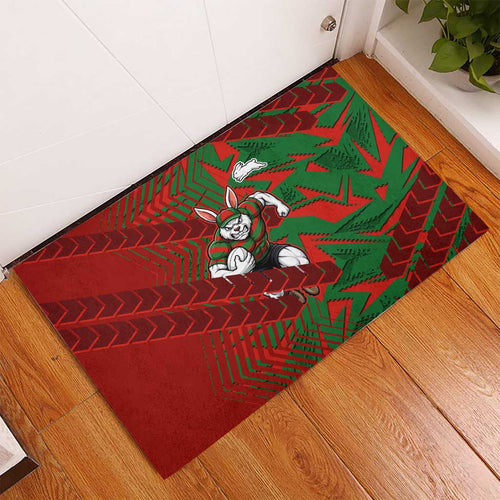 South Sydney Rabbitohs Rugby Rubber Doormat Fierce Mascot Geometric Tribal Art