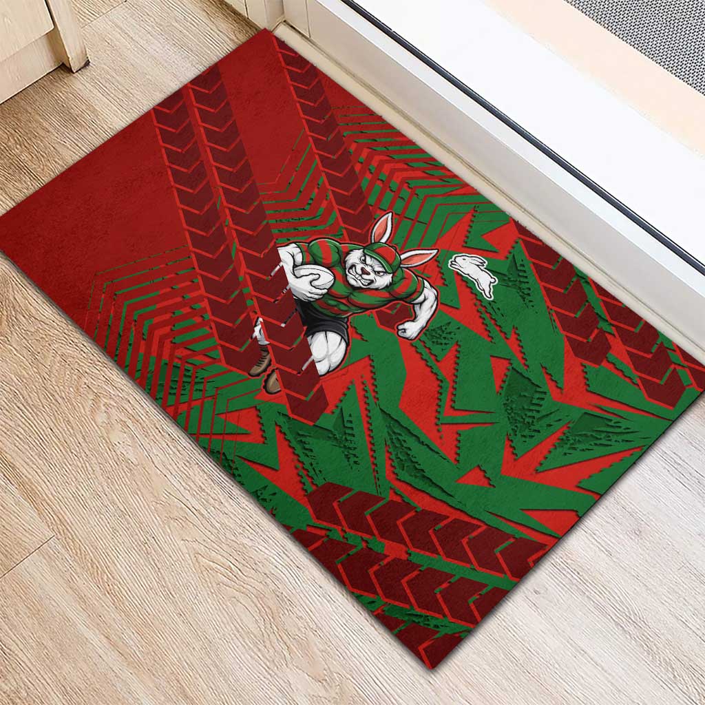 South Sydney Rabbitohs Rugby Rubber Doormat Fierce Mascot Geometric Tribal Art