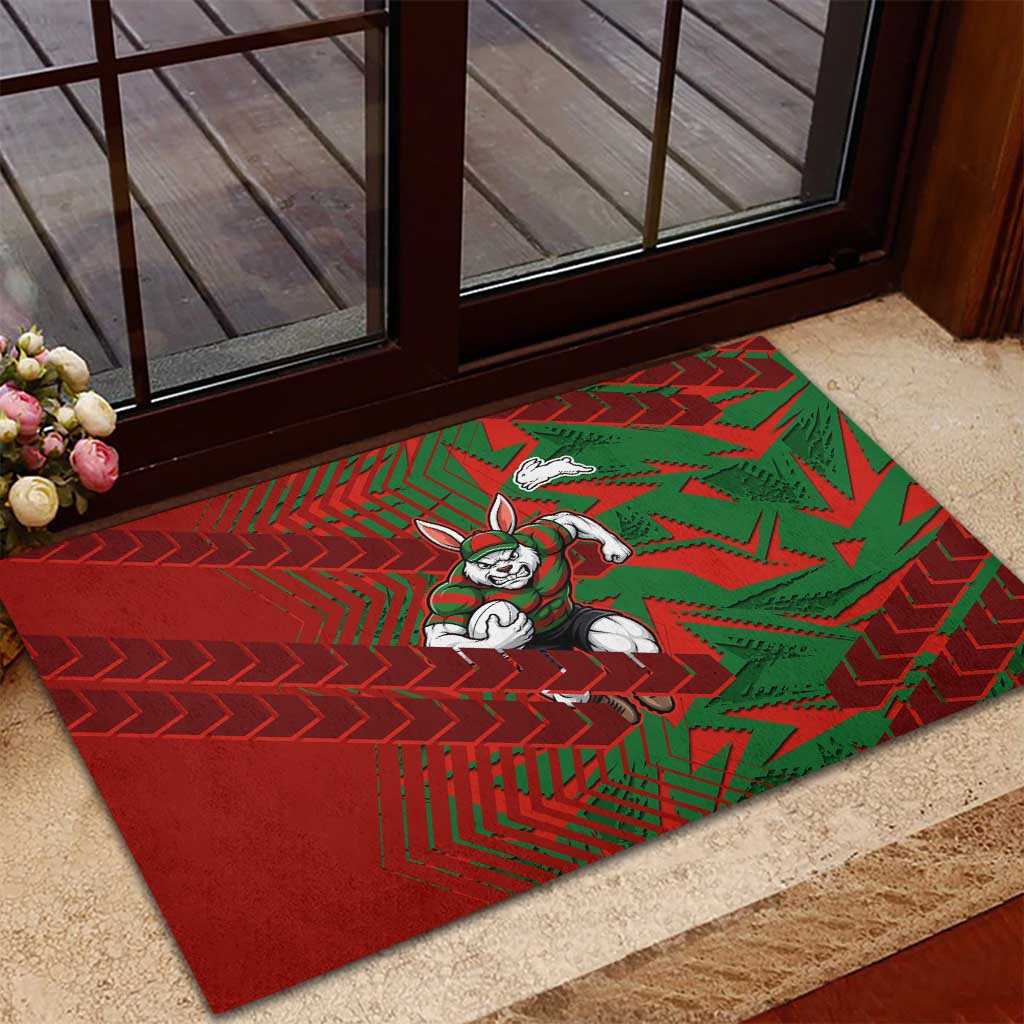 South Sydney Rabbitohs Rugby Rubber Doormat Fierce Mascot Geometric Tribal Art