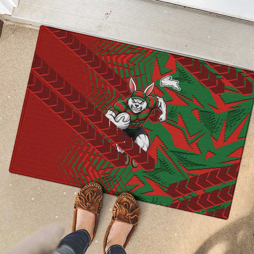 South Sydney Rabbitohs Rugby Rubber Doormat Fierce Mascot Geometric Tribal Art