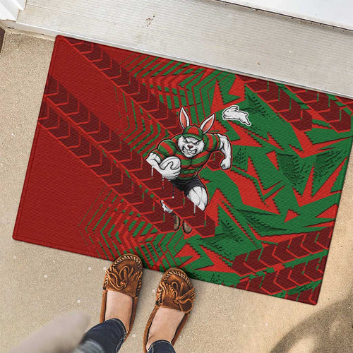 South Sydney Rabbitohs Rugby Rubber Doormat Fierce Mascot Geometric Tribal Art