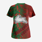 South Sydney Rabbitohs Rugby Scrub Top Fierce Mascot Geometric Tribal Art