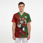 South Sydney Rabbitohs Rugby Scrub Top Fierce Mascot Geometric Tribal Art