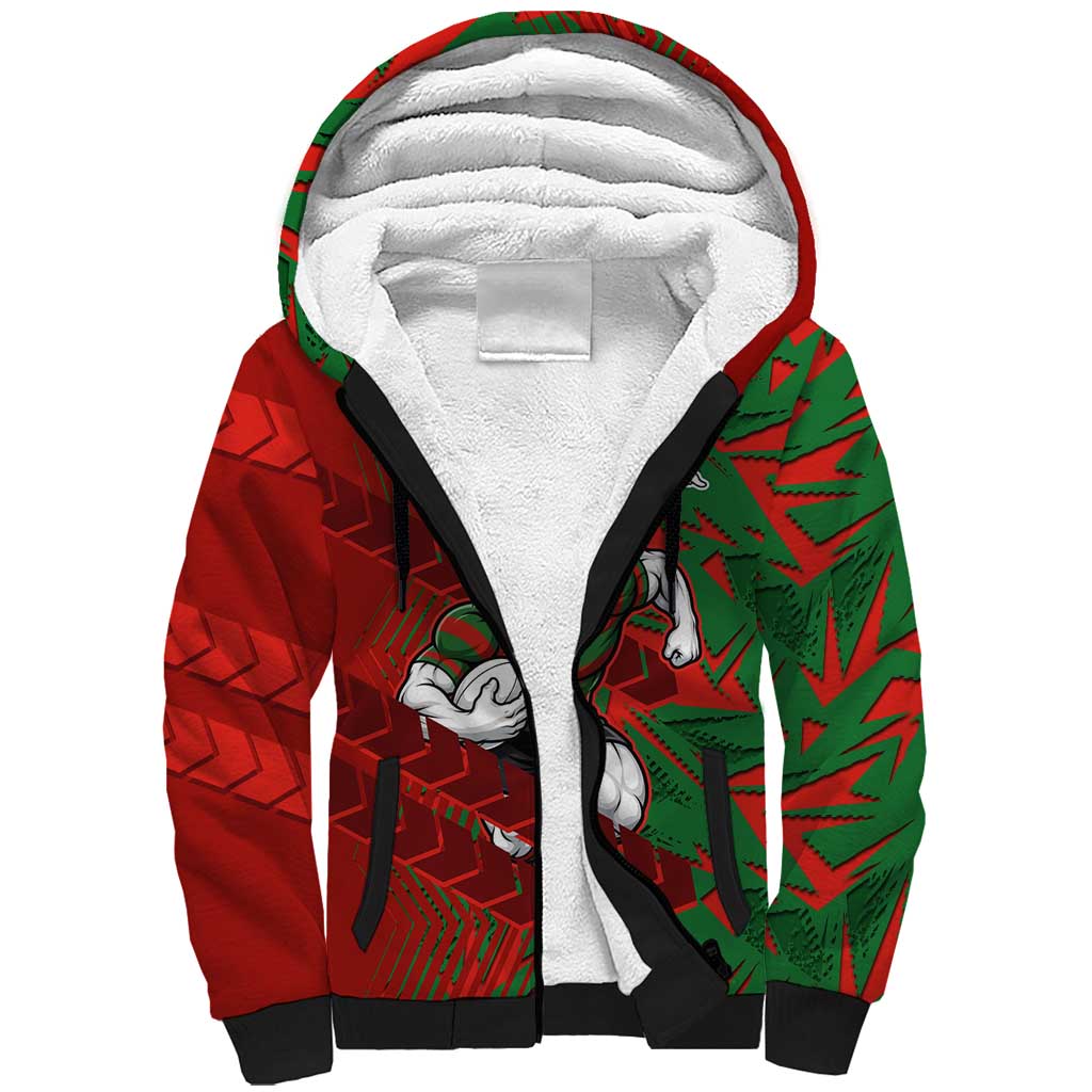 South Sydney Rabbitohs Rugby Sherpa Hoodie Fierce Mascot Geometric Tribal Art