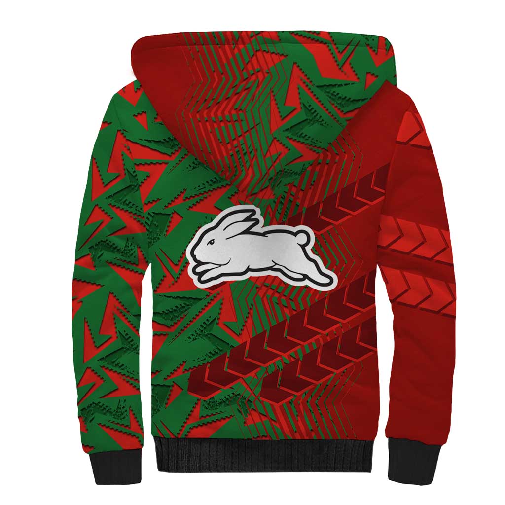 South Sydney Rabbitohs Rugby Sherpa Hoodie Fierce Mascot Geometric Tribal Art