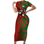 South Sydney Rabbitohs Rugby Short Sleeve Bodycon Dress Fierce Mascot Geometric Tribal Art