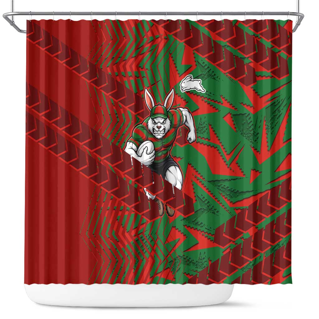 South Sydney Rabbitohs Rugby Shower Curtain Fierce Mascot Geometric Tribal Art