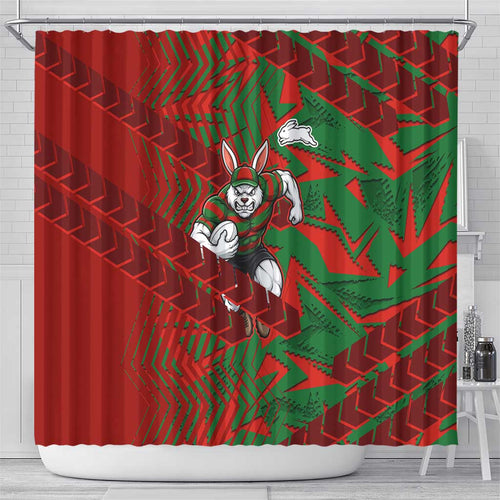 South Sydney Rabbitohs Rugby Shower Curtain Fierce Mascot Geometric Tribal Art