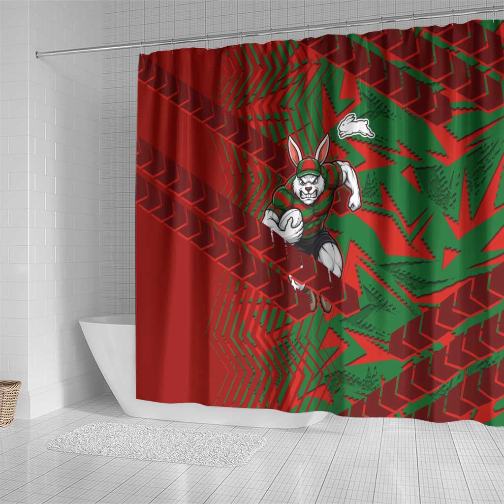 South Sydney Rabbitohs Rugby Shower Curtain Fierce Mascot Geometric Tribal Art