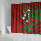 South Sydney Rabbitohs Rugby Shower Curtain Fierce Mascot Geometric Tribal Art