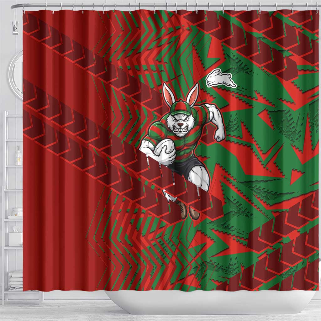South Sydney Rabbitohs Rugby Shower Curtain Fierce Mascot Geometric Tribal Art