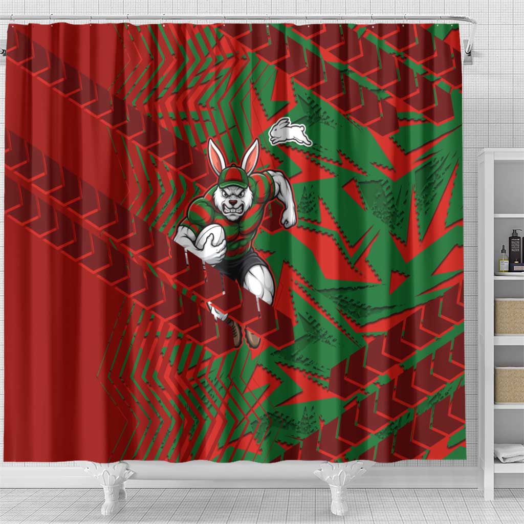 South Sydney Rabbitohs Rugby Shower Curtain Fierce Mascot Geometric Tribal Art