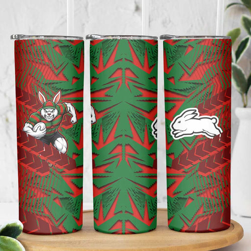 South Sydney Rabbitohs Rugby Skinny Tumbler Fierce Mascot Geometric Tribal Art