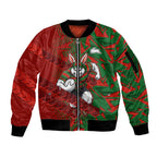 South Sydney Rabbitohs Rugby Sleeve Zip Bomber Jacket Fierce Mascot Geometric Tribal Art