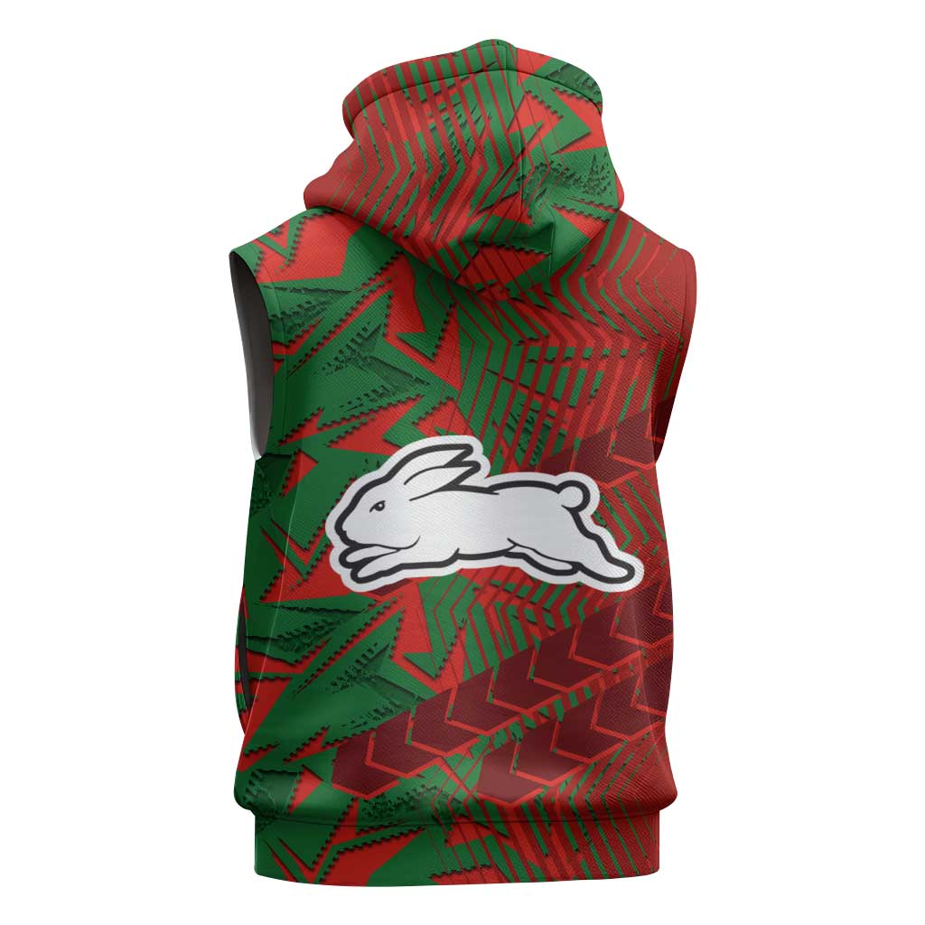 South Sydney Rabbitohs Rugby Sleeveless Hoodie Fierce Mascot Geometric Tribal Art