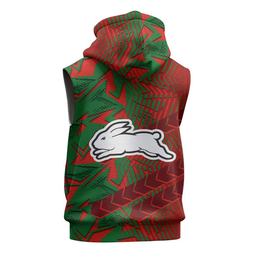 South Sydney Rabbitohs Rugby Sleeveless Hoodie Fierce Mascot Geometric Tribal Art