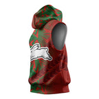 South Sydney Rabbitohs Rugby Sleeveless Hoodie Fierce Mascot Geometric Tribal Art