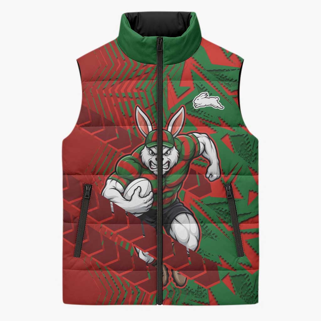 South Sydney Rabbitohs Rugby Sleeveless Puffer Jacket Fierce Mascot Geometric Tribal Art