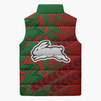 South Sydney Rabbitohs Rugby Sleeveless Puffer Jacket Fierce Mascot Geometric Tribal Art