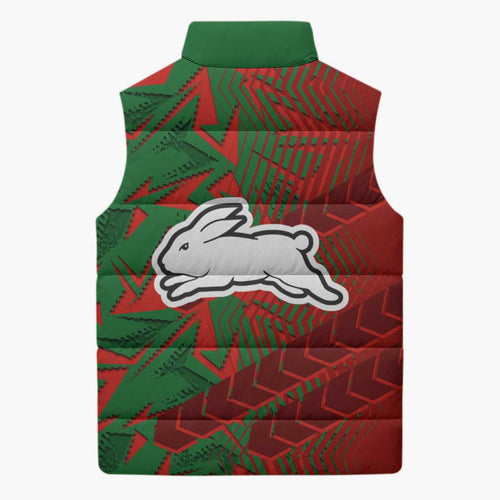 South Sydney Rabbitohs Rugby Sleeveless Puffer Jacket Fierce Mascot Geometric Tribal Art