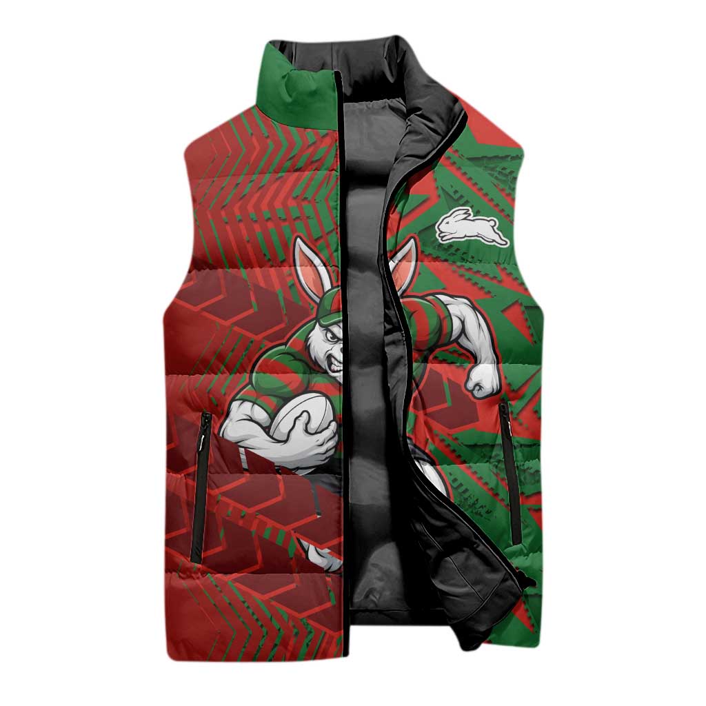 South Sydney Rabbitohs Rugby Sleeveless Puffer Jacket Fierce Mascot Geometric Tribal Art