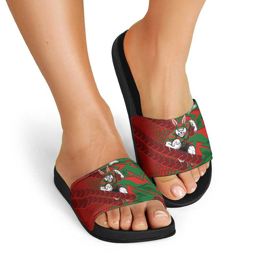 South Sydney Rabbitohs Rugby Slide Sandals Fierce Mascot Geometric Tribal Art