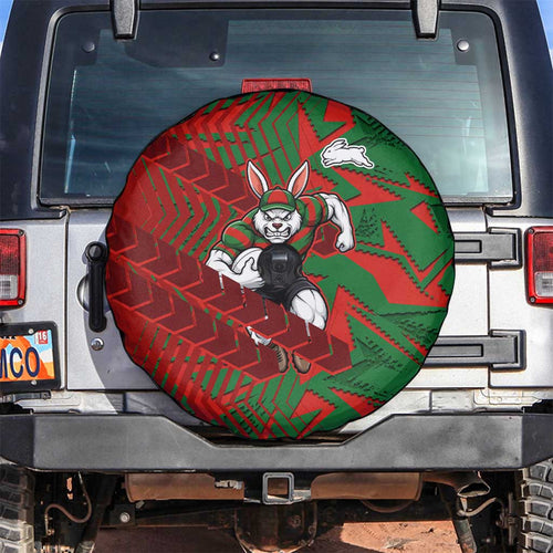 South Sydney Rabbitohs Rugby Spare Tire Cover Fierce Mascot Geometric Tribal Art